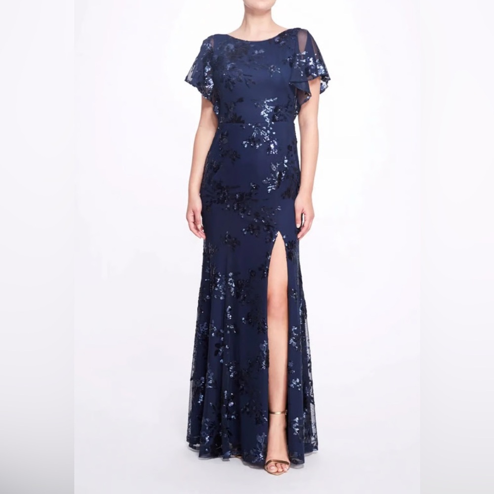 MARCHESA NOTTE BRIDESMAID***Navy Blue Sequin Evening Gown***US 6***$385 - Picture 2 of 7